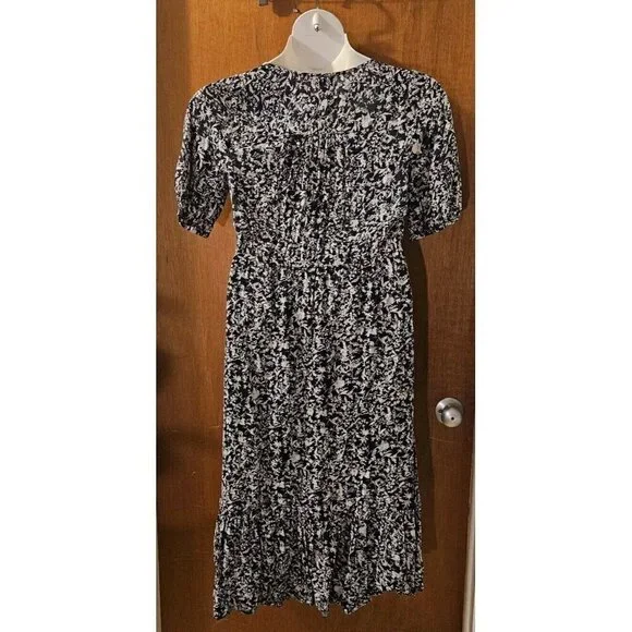 Lucky Brand Size M Blue & White Leaf Pattern Maxi Dress Lightweight Lined - Picture 4 of 9